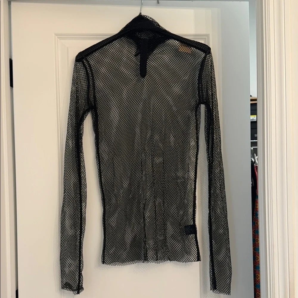 🔥🔥🔥🔥 Designer brand NUDE Black Sheer Fitted top with high collar
